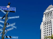 Sister Cities of Los Angeles street sign at City Hall