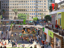 Outdoor plaza at The Bloc in Downtown Los Angeles