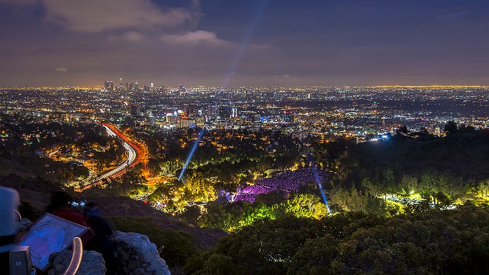Night view from Hollywood Bowl Overlook on Mulholland Drive