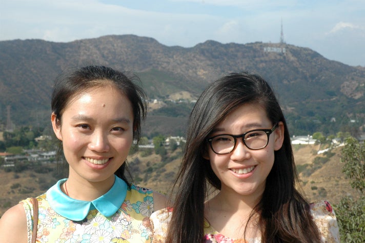 Sally Guo and Susanna Niu enjoy the view from Mulholland Drive