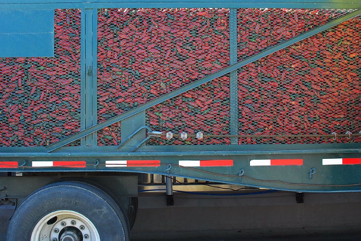 Chilies from Underwood Family Farms arrive at Huy Fong Foods