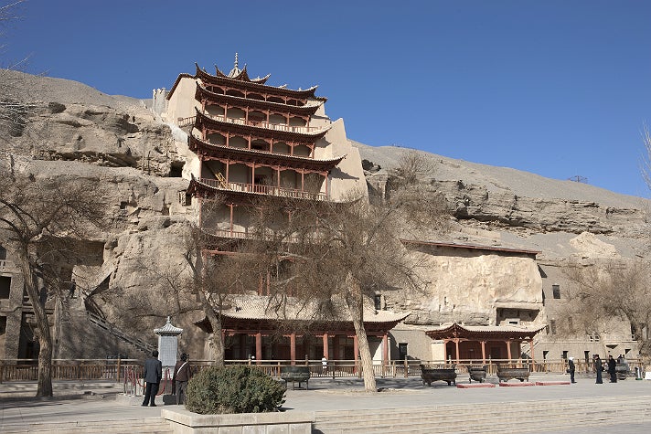 Nine-story temple (Cave 96) at Mogao, from "Cave Temples of Dunhuang" at the Getty Center