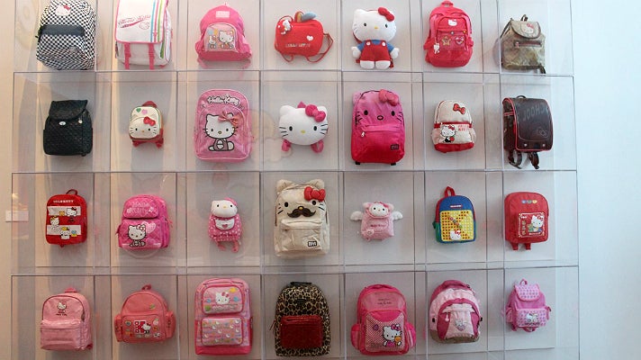 Wall of Hello Kitty backpacks at JANM