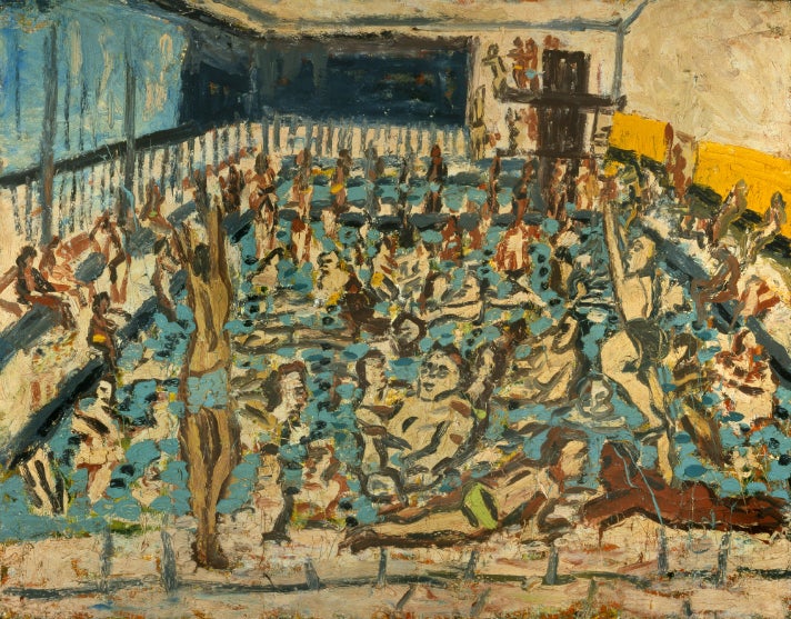 "Children’s Swimming Pool, Autumn Afternoon," 1971, by Leon Kossoff at the Getty Center