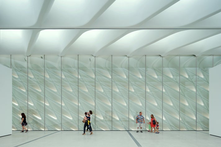 The Broad museum's third floor galleries with skylights and interior veil