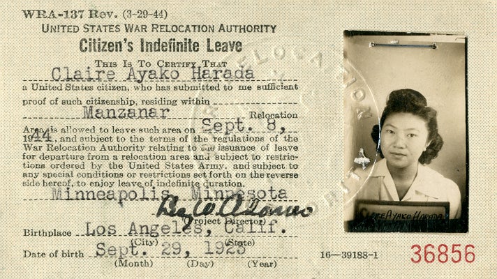 Citizen's Indefinite Leave Card on display at Skirball Cultural Center