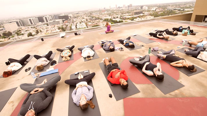Rooftop yoga at Four Seasons Hotel Los Angeles at Beverly Hills