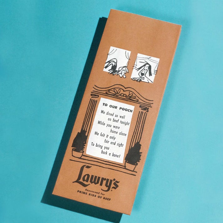 Doggie bag from Lawry's The Prime Rib ca. 1960s