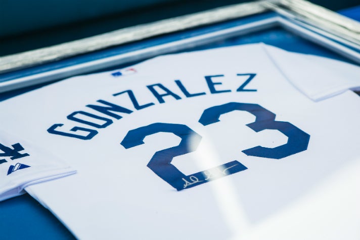 Autographed Adrian Gonzalez jersey at Dodgers All-Access 2015