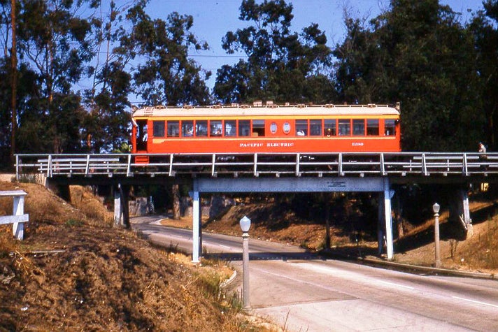Pacific Electric Railway Streetcar 1299 at Motor Avenue on Exposition aka Santa Monica Air Line (Sept. 27, 1953)