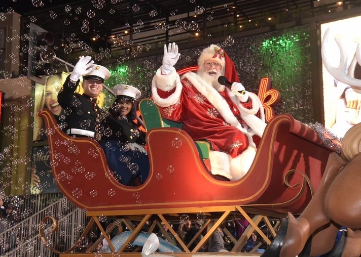 Santa and Marines in the Hollywood Christmas Parade