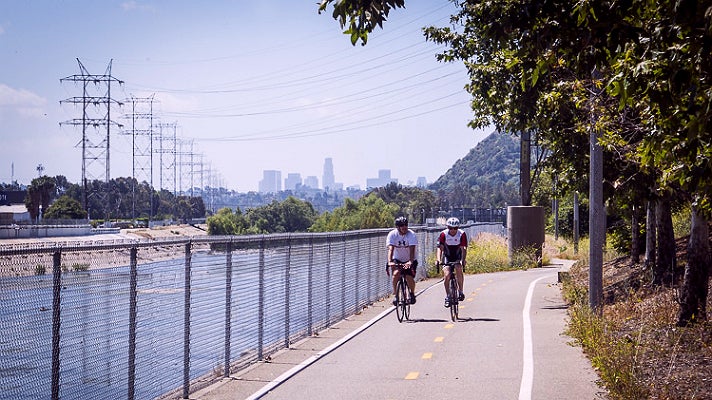 Bikers on the L.A. River Bike Path