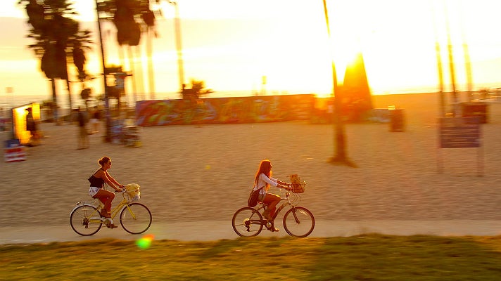 Biking Venice Beach at sunset