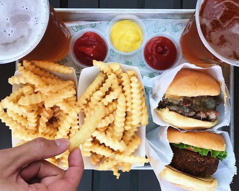 Roadside Double, 'Shroom Burger and fries at Shake Shack Century City