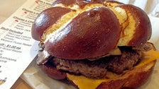 Pretzel bun at Hole in the Wall Burger Joint