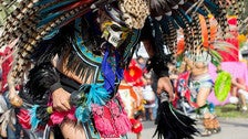Aztec dancer at Dia de los Muertos in Hollywood Forever Cemetery