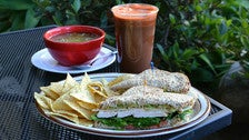 The Gobbler sandwich, chicken soup and Heart at The Mad Carrot