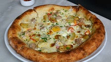 Breakfast pizza at Milo and Olive