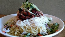 Cold noodle salad with BBQ chicken at Ohana BBQ