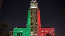 Los Angeles City Hall with colors of the Italian flag