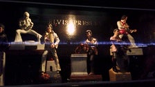 Elvis figurines in a glass case at the Formosa Café