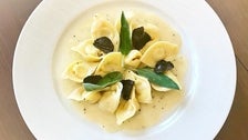Homemade tortellini with ricotta, black truffle, butter &amp; sage at Toscana