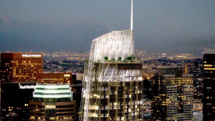 Rendering of Wilshire Grand Center at night