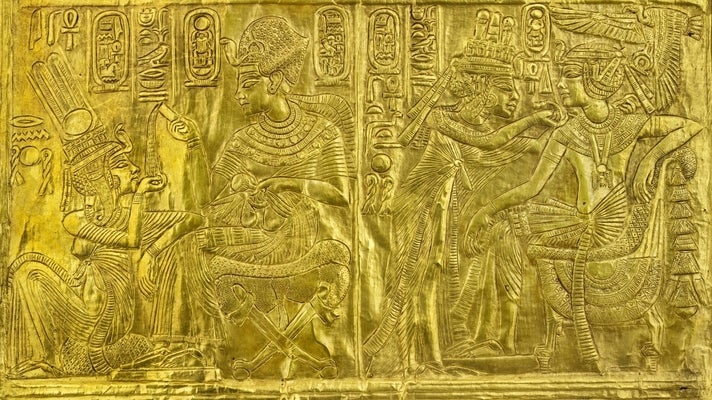 Gilded wooden shrine from "KING TUT: Treasures of the Golden Pharaoh" at CA Science Center
