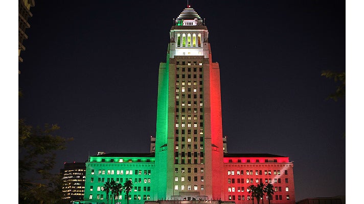 City Hall with colors of the Italian flag