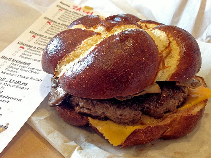 Pretzel bun at Hole in the Wall Burger Joint
