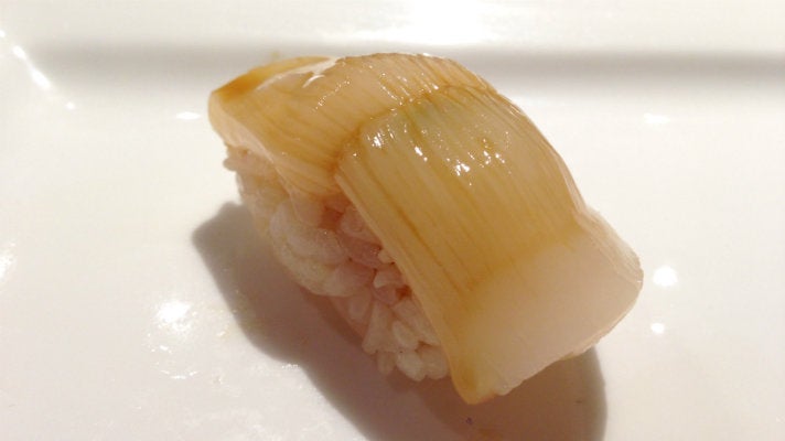 Scallop brushed with soy sauce at Sushi Chitose
