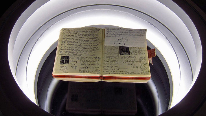 Replica of Anne Frank&#039;s diary at the Museum of Tolerance