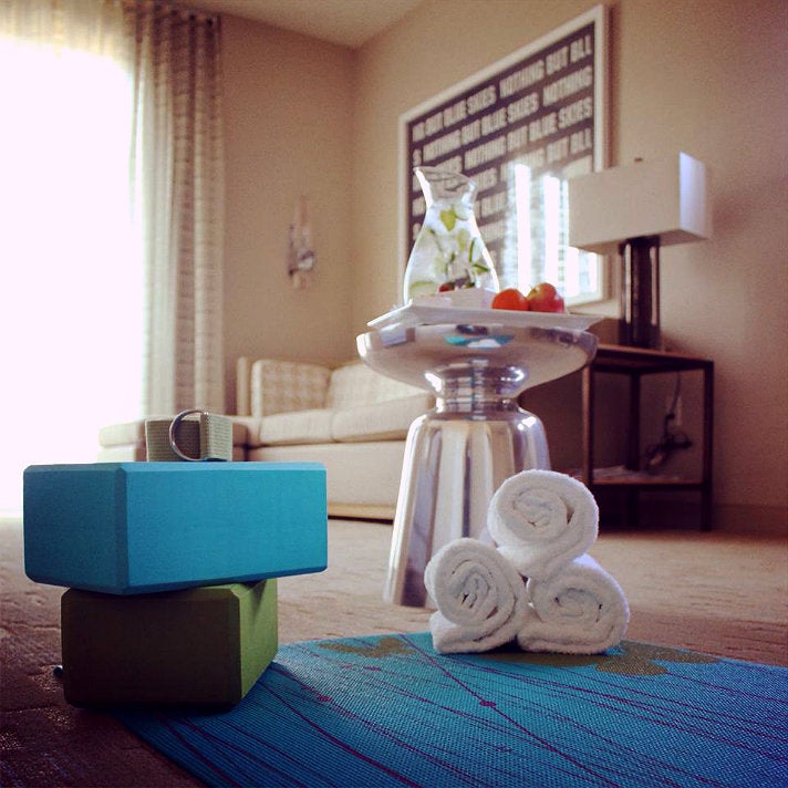 In-room yoga at Hotel Wilshire