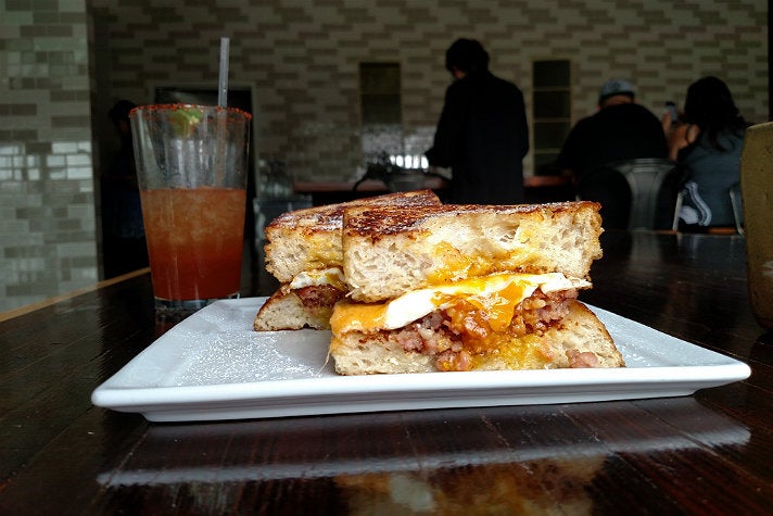 French toast breakfast sandwich at Eagle Rock Brewery Public House