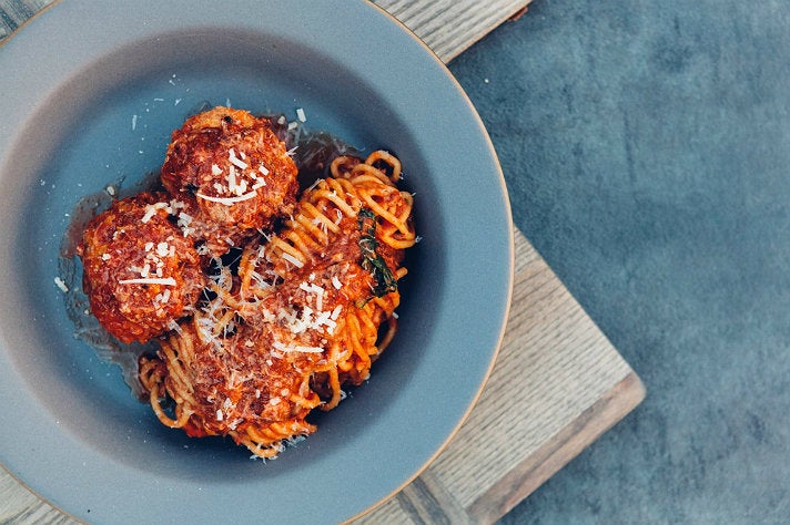 Spaghetti and meatballs with Sunday gravy at Knead &amp; Co