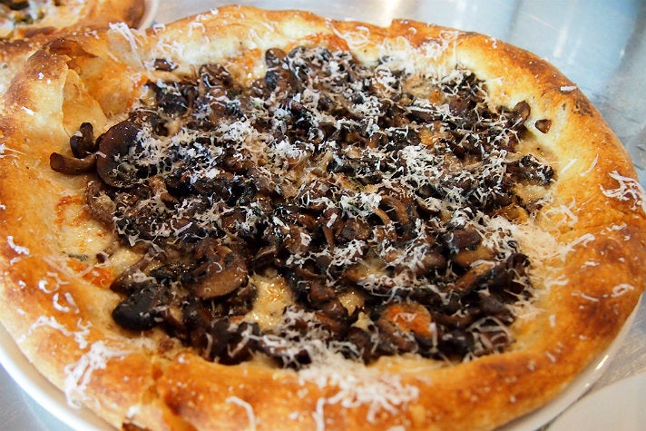 Mushroom pizza at Milo and Olive