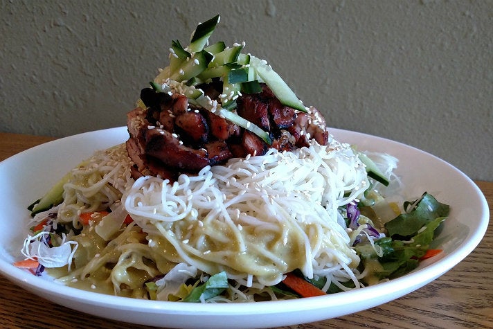 Cold noodle salad with BBQ chicken at Ohana BBQ