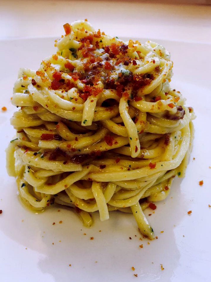 Spaghetti with bottarga at Pasta Sisters